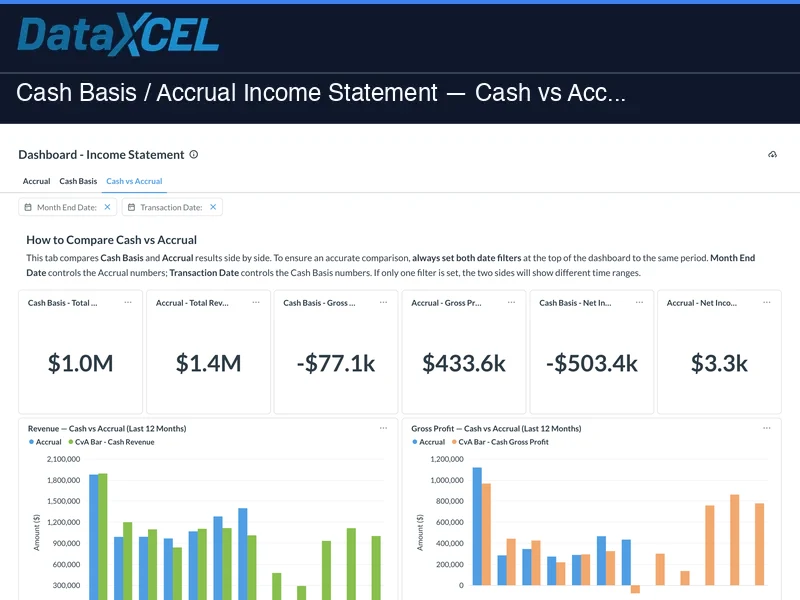 Cash Basis / Accrual Income Statement screenshot